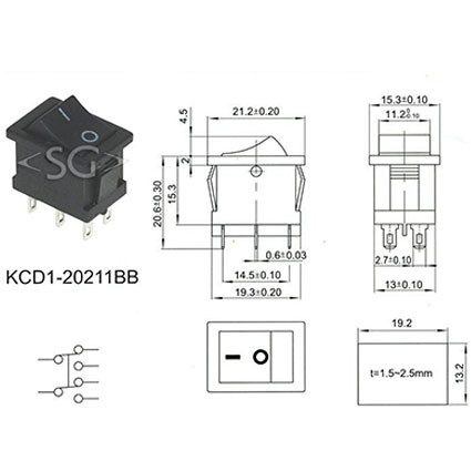 Переключатель KCD1-202 (KCD1-20211KK) (маркировка KCD2) 6A 6pin BLACK Переключатель KCD1-202 (KCD1-20211KK) (маркировка KCD2) 6A 6pin BLACK