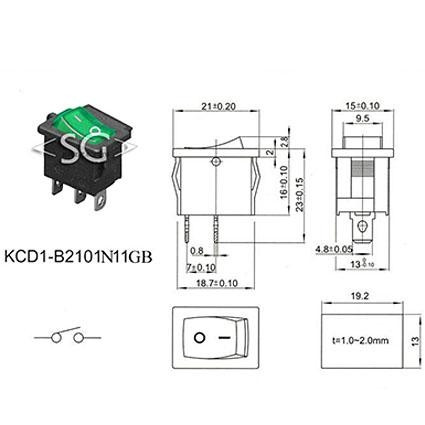 Переключатель KCD1-B2 (KCD1-B2101N11GK) (маркировка KCD7) 6A 3pin GREEN light Переключатель KCD1-B2 (KCD1-B2101N11GK) (маркировка KCD7) 6A 3pin GREEN light