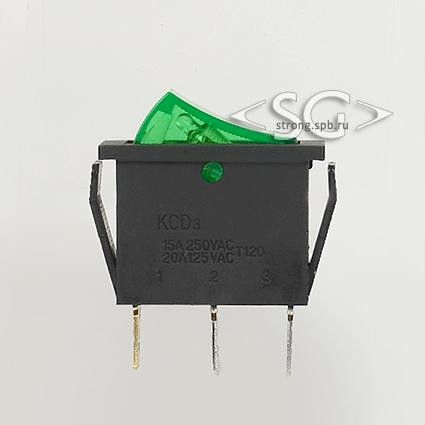 Переключатель KCD3-1 (KCD3-101N11CGK) 16A 3pin GREEN light Переключатель KCD3-1 (KCD3-101N11CGK) 16A 3pin GREEN light