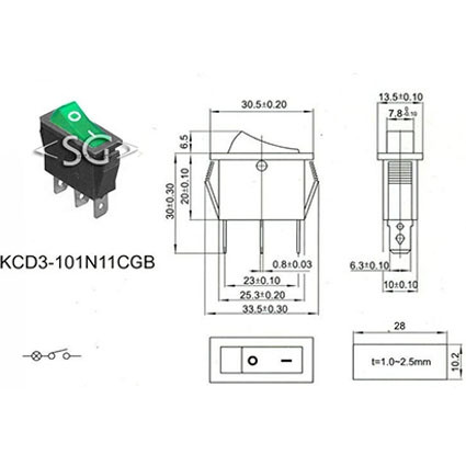 Переключатель KCD3-1 (KCD3-101N11CGK) 16A 3pin GREEN light Переключатель KCD3-1 (KCD3-101N11CGK) 16A 3pin GREEN light