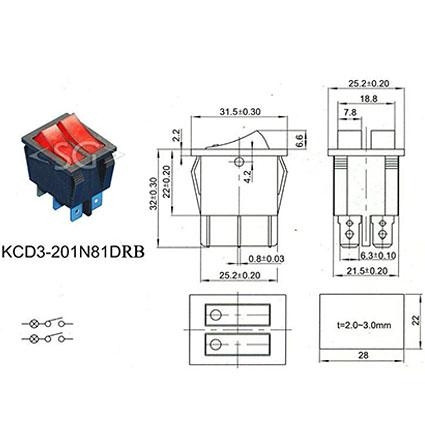 Переключатель KCD3-2 (KCD3-201N11CYK) (маркировка KCD6) 16A 6pin YELLOW light Переключатель KCD3-2 (KCD3-201N11CYK) (маркировка KCD6) 16A 6pin YELLOW light